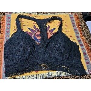 New M Auden Black Lightly Lined Racerback All Lace T Back Bralette Top No Wire